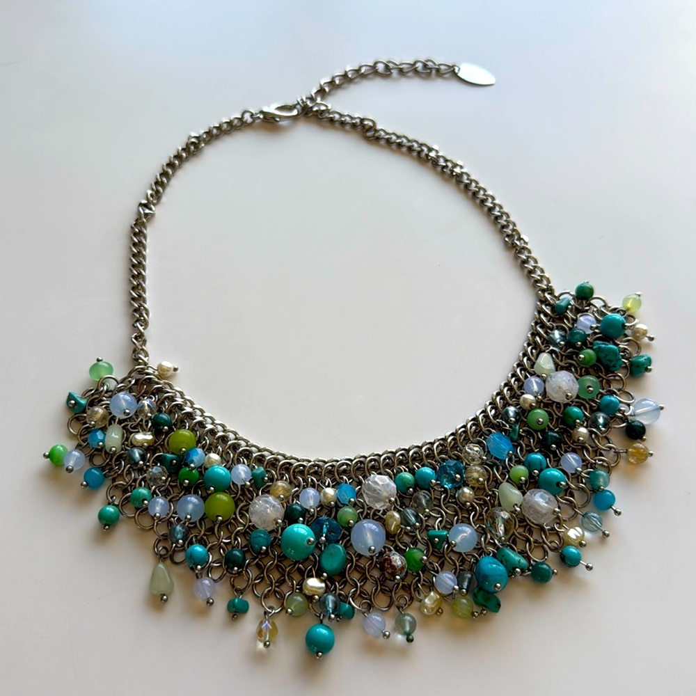 Coldwater Creek Beaded Bib Turquoise Statement Necklace